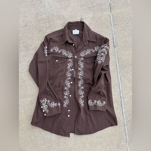 Western Brown Bronco Made In Mexico Embroidered Western Button Down